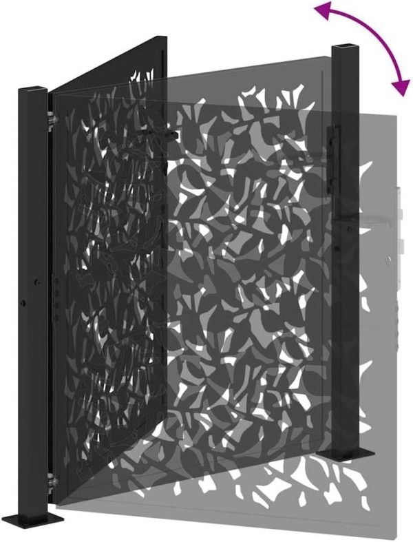 Garden Gate Black Steel Leaf Design 100x100 cm
