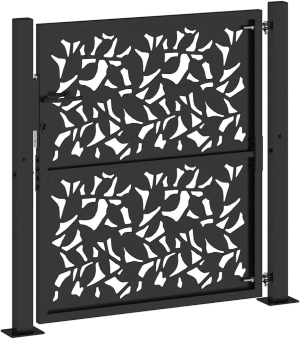 Garden Gate Black Steel Leaf Design 100x100 cm