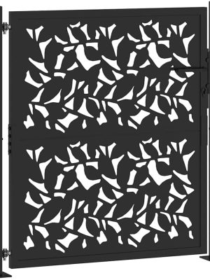 img-4f62f352f4a3056f071d Garden Gate Black Steel Leaf Design 100x100 cm