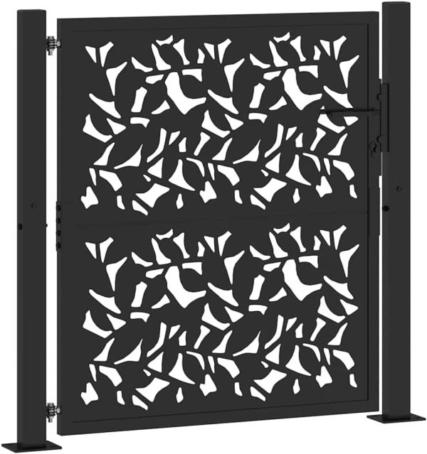 Garden Gate Black Steel Leaf Design 100x100 cm