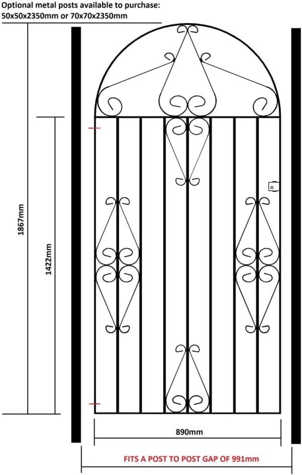 img-6bee02c95001311f4fd8 Tall Metal Garden Gate with Scroll Top