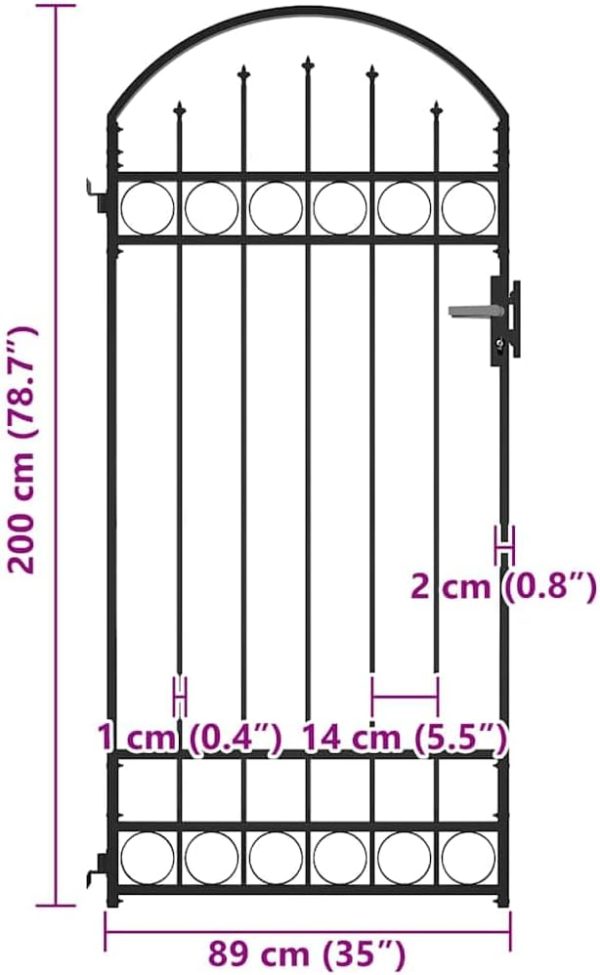 img-71edd799ddfed06a4264 Steel Fence Gate with Arched Top 89x200 cm Black
