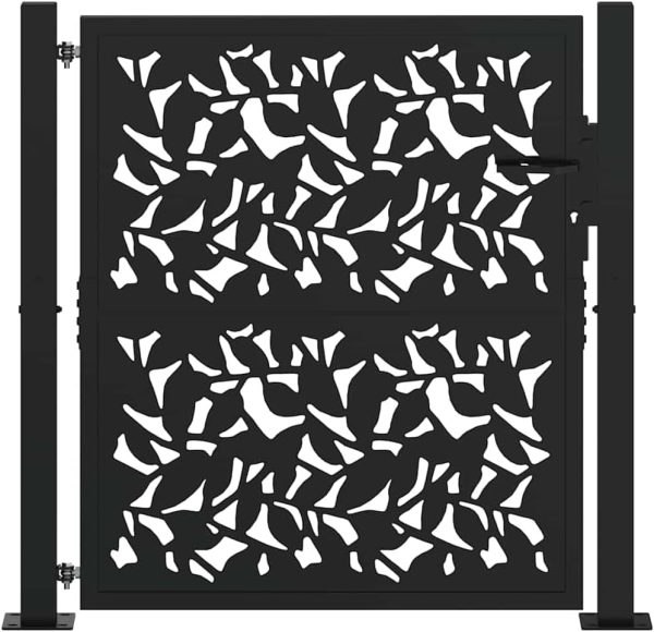 Garden Gate Black Steel Leaf Design 100x100 cm